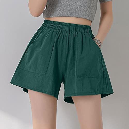 Pantaloni scurți de vară pentru femei, pantaloni scurți de bumbac, cu picioare largi, culori solide, solid, talie elastică