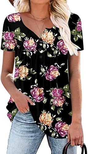 Femei Topuri tipărite florale cu mânecă scurtă v tunică pentru gât tunică plisată casual bluză curgătoare bluză casual casual