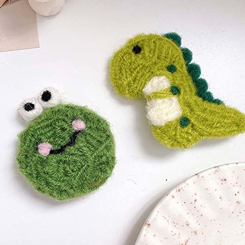 Houchu dulce drăguț bb clipuri fixe frange barrette verde modă modă de broască tricotat dinozaur clip dinozaur bangs breton stil coreean