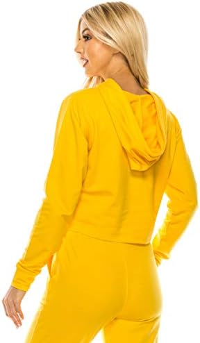 Hanorac cu glugă de cultură pentru femei Reneseille - Casual French Terry, cu mânecă lungă antrenament cu mâneci lungi, blatul puloverului activ