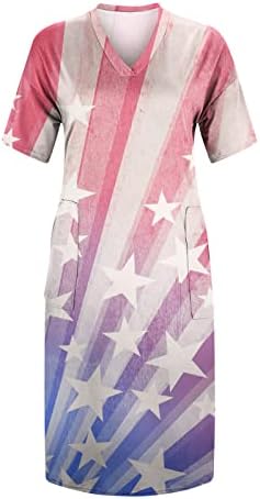 PANOEGSN femei 4 iulie Tshirt rochii cu buzunare American Flag Holiday Dress Plus Dimensiune maneca scurta Vneck Rochie de