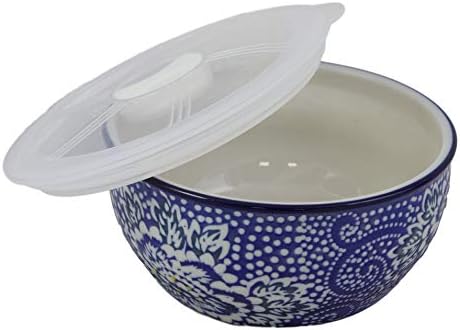 Ebros cadou stil Ming veselă Alb Albastru Model Floral 6 Diametru Ceramic prânz sau cină 3 căni castron cu sigiliu etanș capac