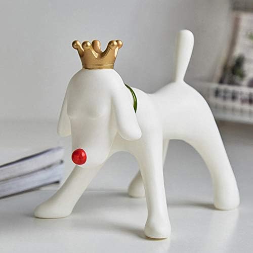 Statui pentru decor pentru casă, crea creativă pop drăguț alb coroană de câine figurină figurină sculpturi personalitate animale