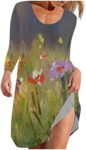 Femei de vară cu mânecă lungă mini rochie cu imprimeu floral echipat casual slăbit 2023 lungime genunchiului sundress