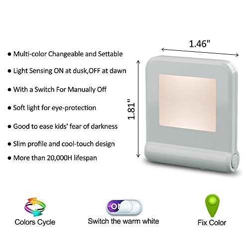 Maz-Tek Plug in LED Night Light cu senzor inteligent Dusk to Dawn, lumini de noapte schimbătoare în mai multe culori, lampă