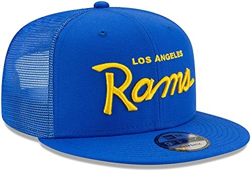 Noua eră bărbați Royal Los Angeles Rams Script Trucker 9fifty Snapback pălărie
