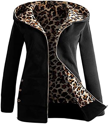 Femei cu gluga Jacheta iarna plus catifea mai gros jacheta femei Plus Jachete Leopard fermoar haina pardesiu Outwear haine