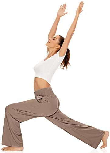Ueu Women’s Smockd Ruffles Pantaloni cu talie înaltă cu talie largă cu talie largă casual Loose Yoga Panouri de yoga Lounge