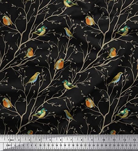 Soimoi bumbac negru poplin Fabric frunze & amp; Flowerpecker Bird Fabric printuri de curte 58 Inch Wide