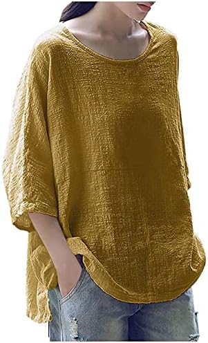Femei gât rotund casual 3/4 Topuri cu mânecă scurtă de vară Bluze de bumbac de bază din bumbac solid, plus cămăși de tee cu