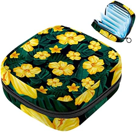 Flori galbene tropicale Sagină de depozitare a șervețelului sanitar, geantă pentru perioada menstruală pentru fete adolescente,