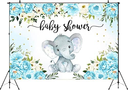 Maysskq elefant Baby Shower fundal aur Puncte Albastru Floral băiat Baby Shower fundal Jungle Safari Baby Shower Party Decoratiuni