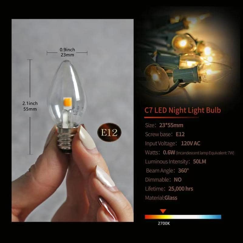 Kiraralite LED bec de noapte, C7 COB E12 LED Becuri Candelabre Becuri, 0.6 Watt echivalent 7w bec Incandescent, moale alb 2700K,