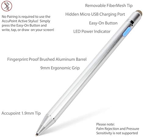 Boxwave Stylus Pen compatibil cu catifea LG - Accuunct Active Stylus, Electronic Stylus cu vârf ultra fin pentru catifea LG - Silver metalic