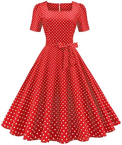 1950 ' s Vintage Swing Dress pentru femeie, Femei Polka Dot Cocktail Dress maneca scurta Papion talie Flowy Rochie de seara