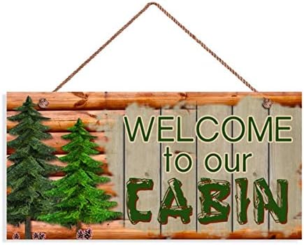 Bine ați venit la semnul nostru de cabină, decor cabină de bușteni, stil de lemn rustic, semn de 5 x 10, placă, cadou, decor de țară