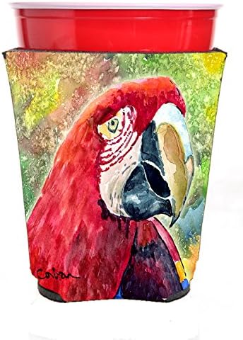 Caroline's Treasures 8607RSC Bird - Papagal Red Cup Hugger, Cupa cu mânecă răcoare Hugger Mașină Băutură lavabilă cu mânecă Hugger Cloapble Izsolator Băut Izolat Izolat,