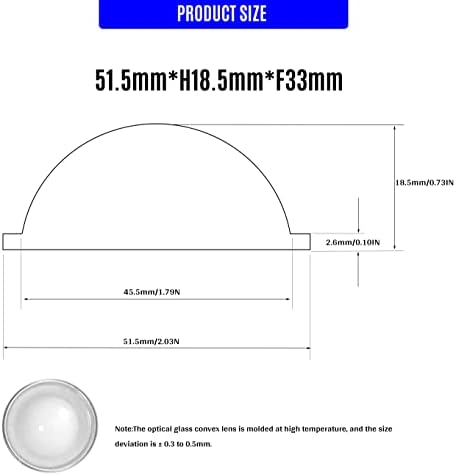 2buc x 51.5 mm lentile LED 51.5mmxh18. 5mmxf33mm focalizare condensare lentile optice sticlă convexă 51.5 mm lentile de sticlă JIATONG
