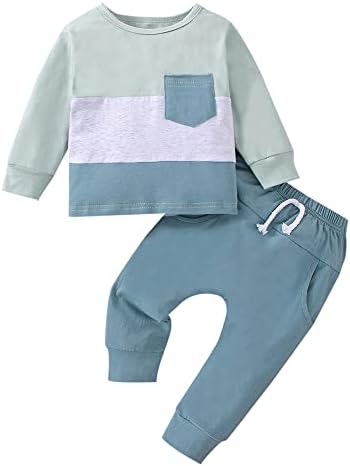 Thefound 0-5t nou-născut pentru băieți haine bloc de culoare pulovere pulover de top buzunare cu talie elastică 2pcs ținute