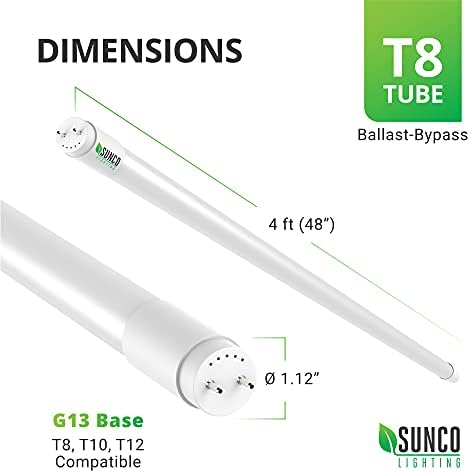 Sunco 10 Pack T8 LED 4ft tub becuri balast Bypass Fluorescent înlocuire 5000k Lumina zilei 18w mată capac Retrofit Single Ended