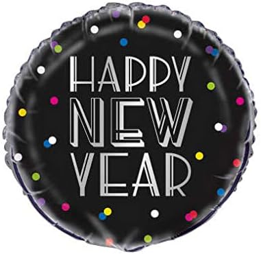 Neon Dots New Year Ronund Foil Balloon - 18 | Negru | 1 PC
