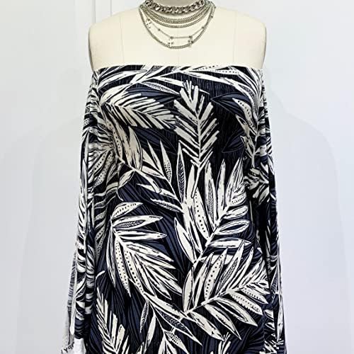 Texco Inc rayon Jersey tricot 4 Way Stretch / Frunze / model Tropical / design proiecte DIY / tesatura imprimata, carbune negru