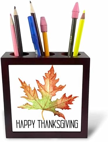 3drose Happy Thanksgiving cu o imagine de Acuarelă Fall Leaf-Tile Pen titularii