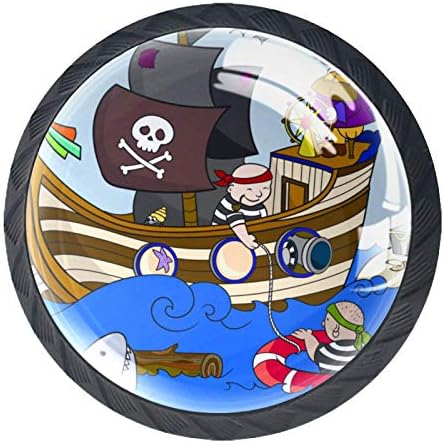 Idealiy desen animat pirat navă nautică papagal rechin ușă sertar mâner de tragere Decor de mobilier pentru dulap de Bucătărie