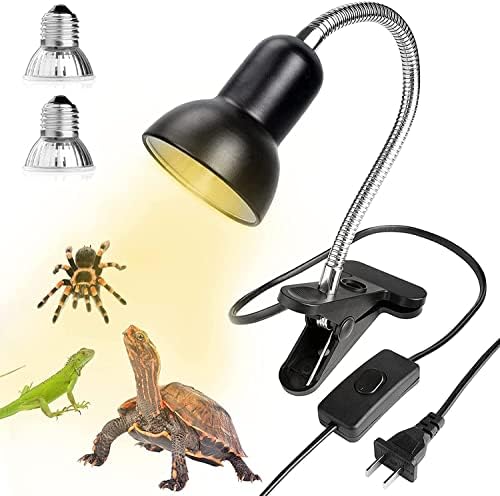 Lampa de căldură de reptile de 50w, set de 2 becuri, lampă spot de coajă cu clemă rotativă la 360 °, lampă de clemă pentru