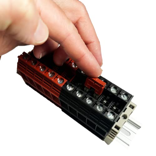 Combiner Dinkle Combiner DK16n Red/Negru 10 Gang Box Conector Blocuri de șină DIN, 3-14 AWG, 100 amperi, 600 volți 8 Jumpers