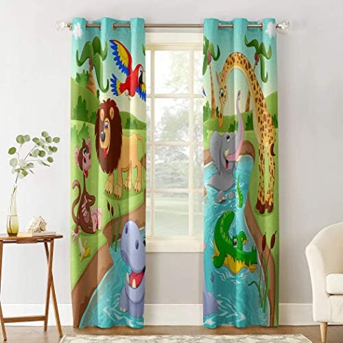 Perdele blackout/draperii pentru copii dormitor kawaii, elefant colorat leu girafa de maimuțe colecții tratamente ferestre