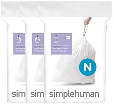 simplehuman CW0262 3 x paquete de 20 de bolsas de basura a medida, C. C. digo N, pl. C. Atico blanco