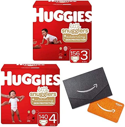 Huggies Little Snugglers scutece pentru copii, Dimensiune 3, 156 Ct & amp; Dimensiune 4, 140 Ct, aprovizionare de o lună cu