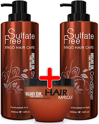 Șampon de ulei de argan marocan și balsam și mască de păr fără sulfat - cel mai bun pentru părul deteriorat, uscat, cret sau