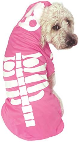 Rubie ' s Glow-in-the-Dark Skeleton Hoodie costum pentru animale de companie, roz, mediu