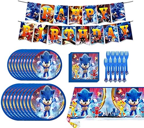 Consumabile Sonic Birthday Party pentru copii, decorațiunile Sonic Party includ Banner de ziua de Naștere, față de masă, farfurii,