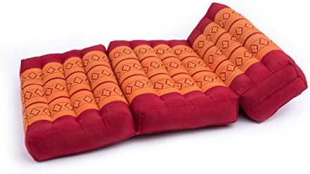 BABUR KAPOK DREAMS ™ pernă de meditație pliabilă, Kapok Zafu/Zabuton, Thai Design Orange & Red, 25,5 x19.5
