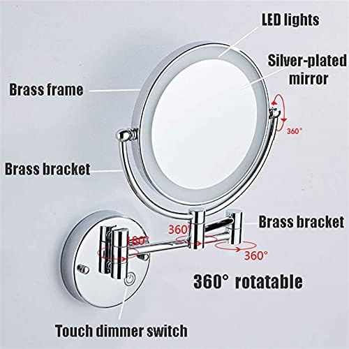 Oglindă oglindă cu oglindă de machiaj de machiaj montat pe perete, oglindă extensibilă 360, oglindă de bărbierit pentru baie