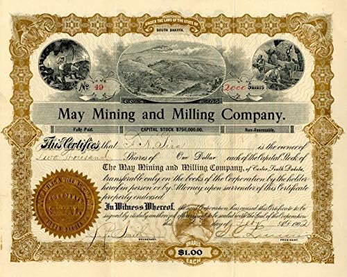 May Mining and Milling Co. - Certificat De Stoc