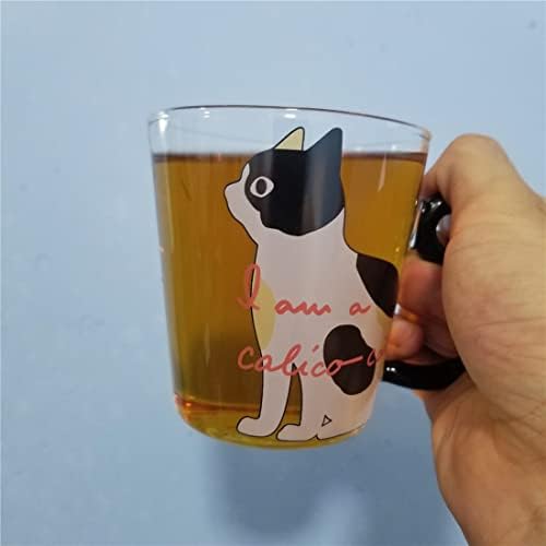 Qizhio5a Cupa de sticlă de pisică drăguță cu mâner de coadă de pisică, cană leneșă de cafea de cafea ceai de ceai de lapte