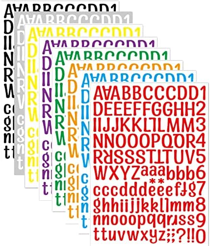 8 foi alfabet autocolante colorate impermeabil scrisoare autocolante vinil autocolante autocolante, 1 inch Număr și alfabet