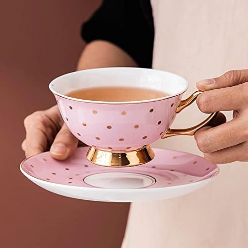 Cupa de cafea ceramică roz și farfurie set de ceai după -amiază, ceașcă de ceai negru pentru fată pentru fată și farfurie