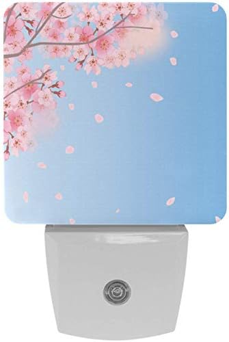 2 Pack primăvară fundal Cherry Blossoms noapte lumini Plug în perete cu amurg la zori Fotocelulă senzor