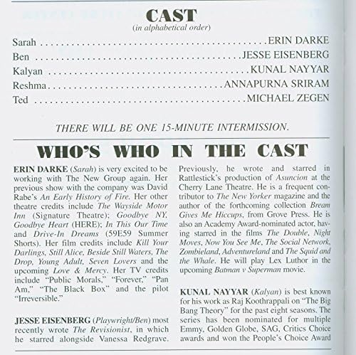 The Grats, off-Broadway Playbill + Kunal Nayyar, Jesse Eisenberg, Erin Darke, Annapurna Sriram, Michael Zegen