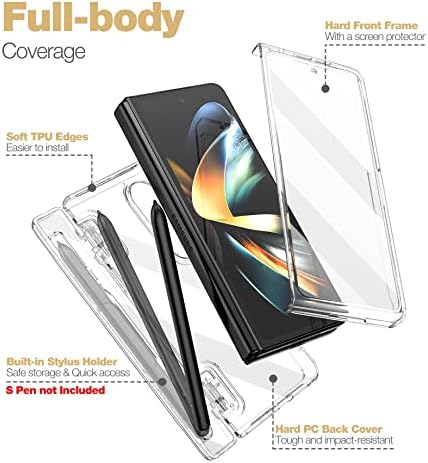 Suratitch pentru Galaxy Z Fold 4 Carcasă cu suport pentru stilou, [încorporat în ecran Protector] Protecția completă a corpului