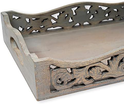 Tava de lemn handmade Gocraft cu mânere | Tava otomană din lemn, tavă de servire pentru micul dejun în pat, ceai, cafea cu