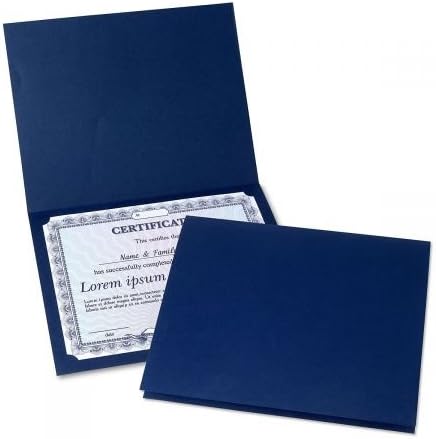 Folder de certificat albastru simplu - Stoc de acoperire a lenjeriei - set de 50, 9-1/2 x 12 pliat cu colțuri diecut pe 80