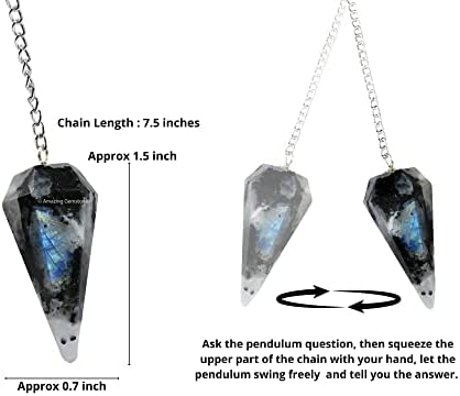 Amazing Gemstone Rainbow Moonstone Crystal Pendulum pentru divinație-Radiestezie pendul colier cu lanț și minge de cristal