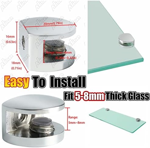 Suport de duș reglabil al raftului din sticlă Alise, suport pentru clemă grea pentru rafturi de sticlă de 5-8 mm, cleme de