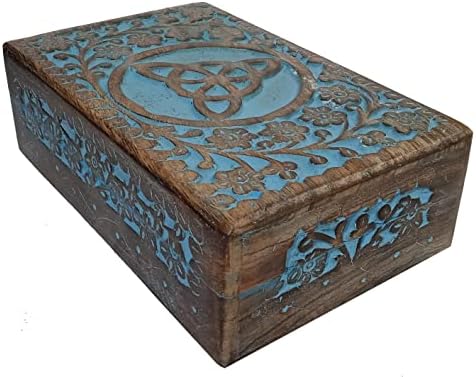 Cutie decorativă din lemn purppledip „Triskelion”: design complicat cu mână, albastru vintage